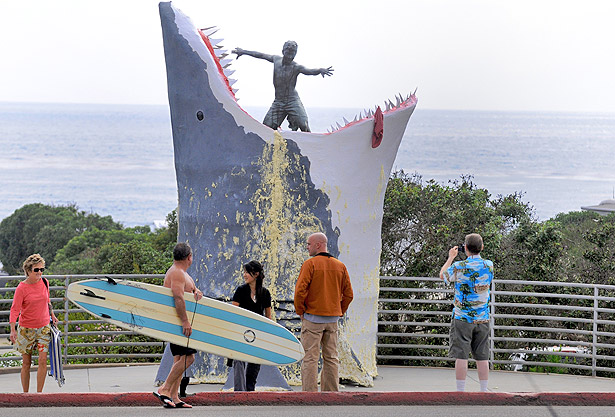 Cardiff surfer sculpture to be rescued from shark’s jaws