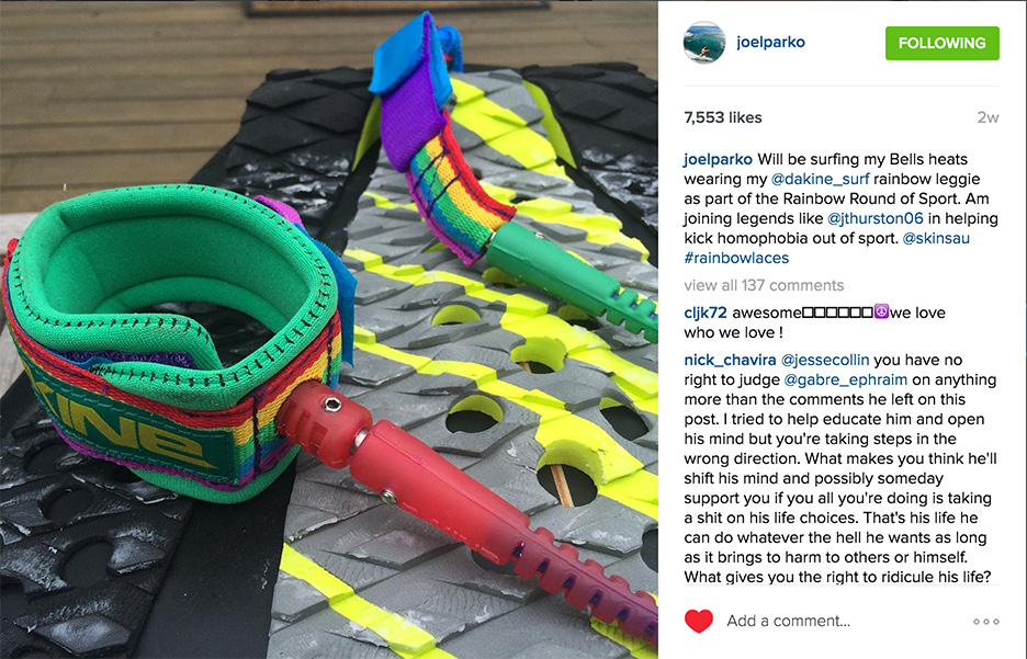 Joel Parkinson to wear a rainbow leg rope at Rip Curl Pro – Bells Beach